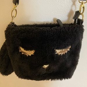 Betsey Johnson Black Cat  Faux Fur Crossbody Purse